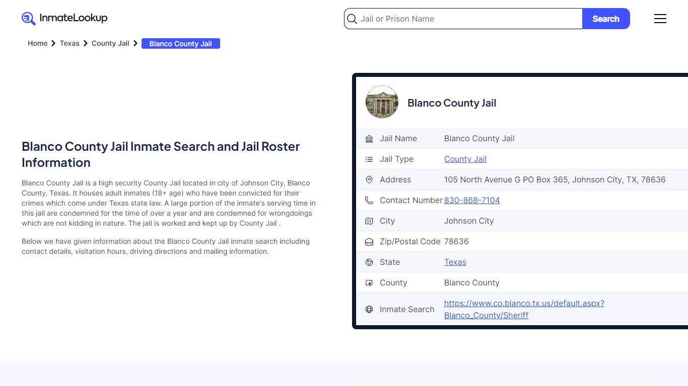 Blanco County Jail Inmate Search and Jail Roster Information