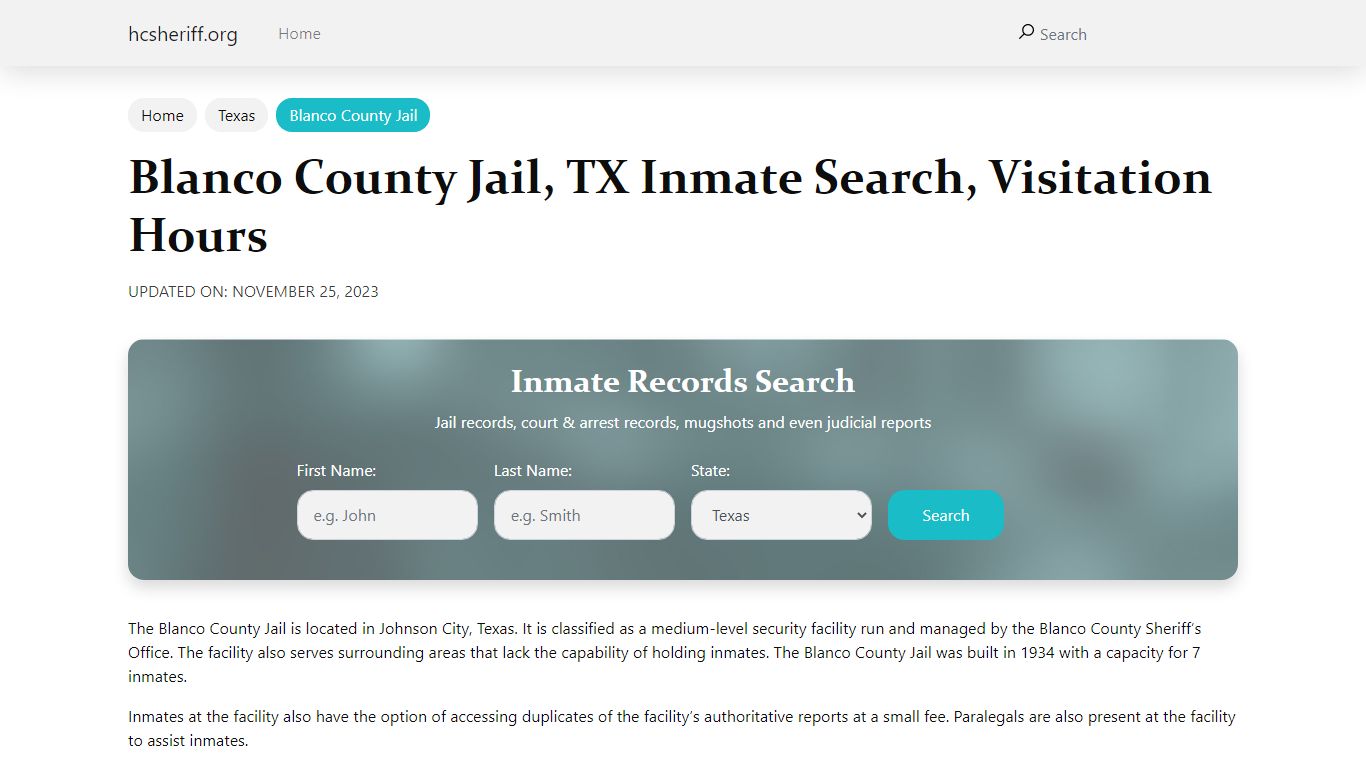Blanco County Jail, TX Inmate Search, Visitation Hours